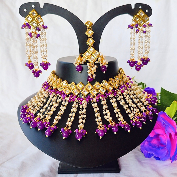 Purple beads minakari kundan necklace
