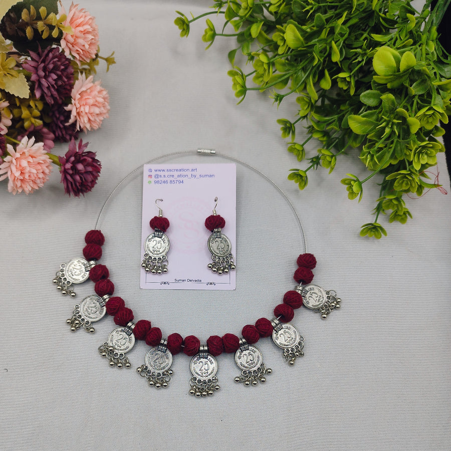 Maroon cotton ball hasli