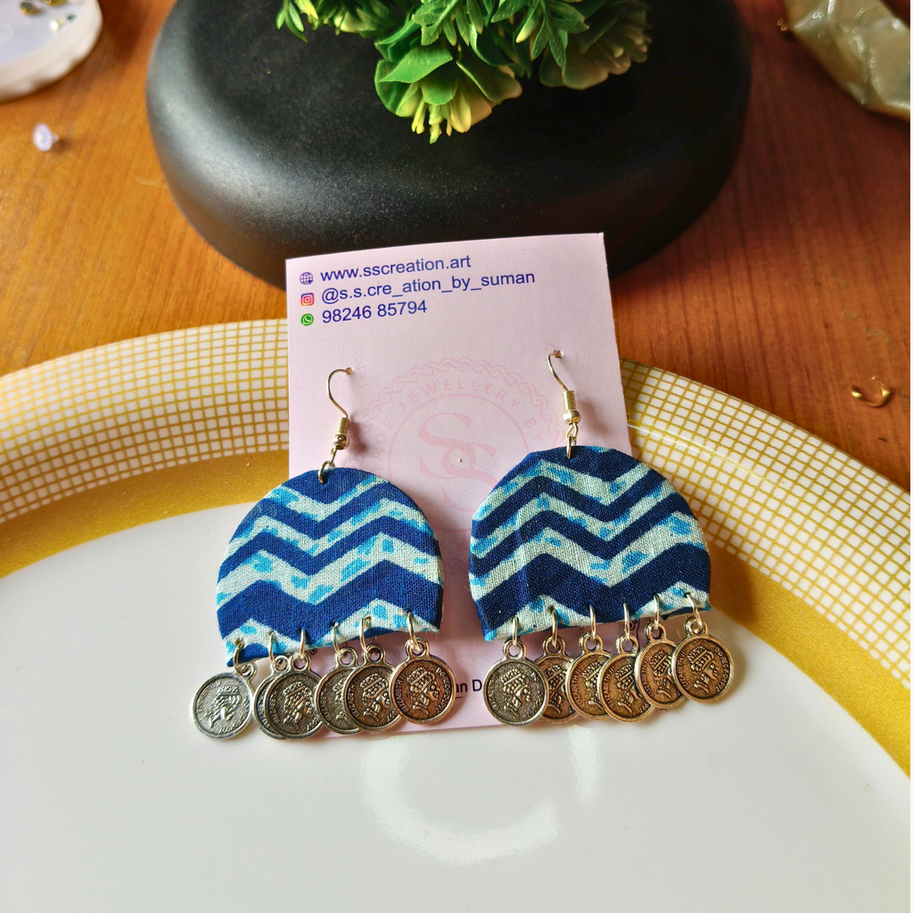 Blue Chevron fabric earrings