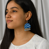 Blue Chevron fabric earrings