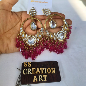 Raspberry pink kundan chandbali