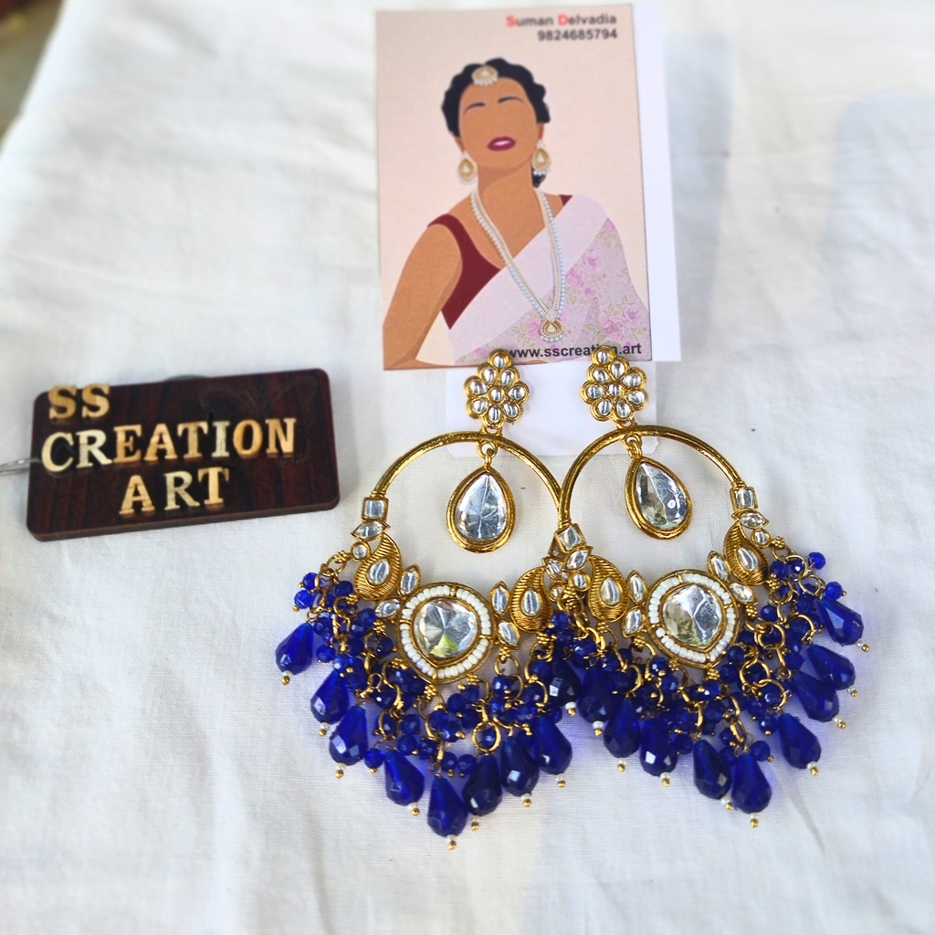 Blue kundan chandbali