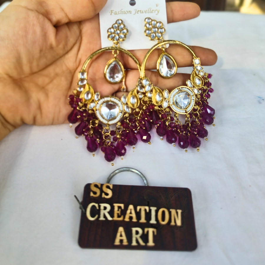 Redviolet kundan chandbali