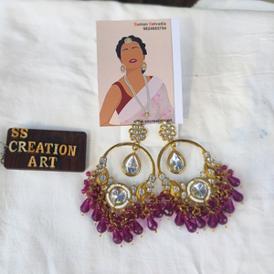 Redviolet kundan chandbali
