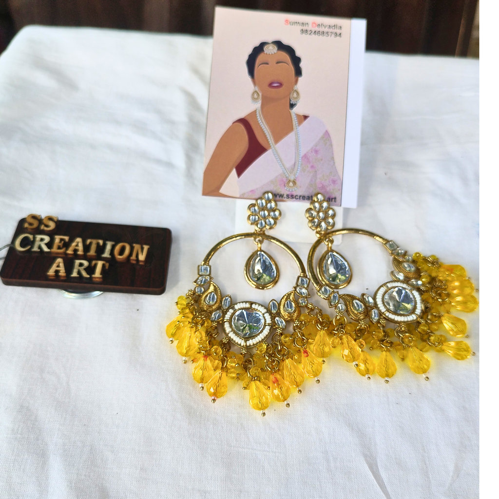Yellow kundan chandbali