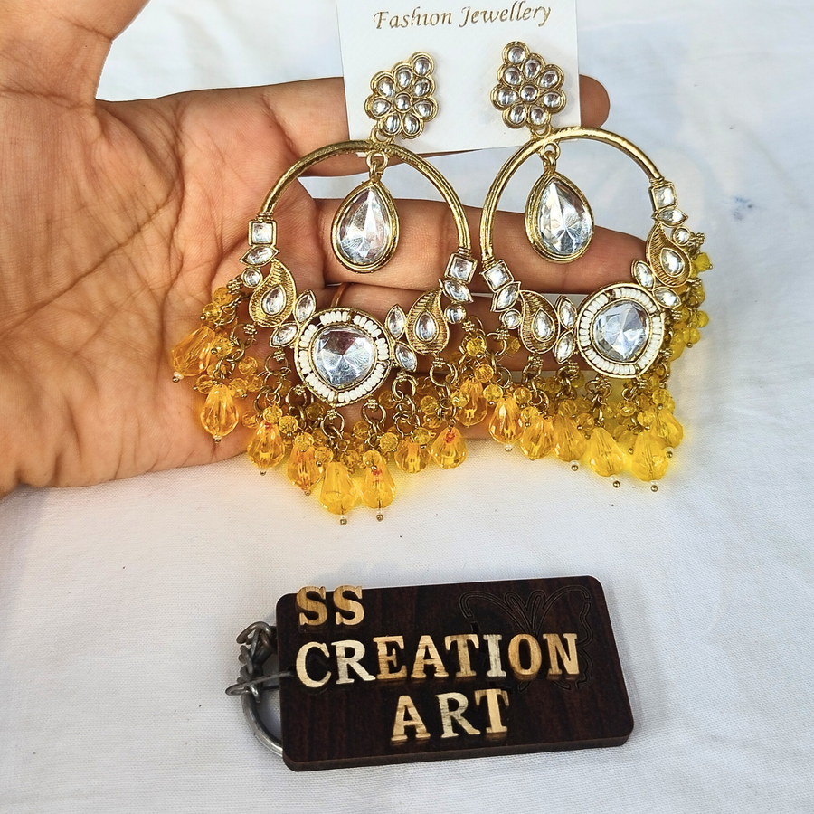 Yellow kundan chandbali