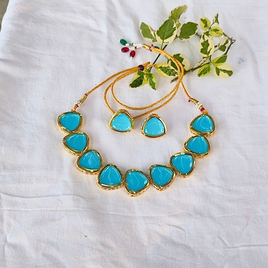 Heavenly Blue Triangle Kundan Necklace