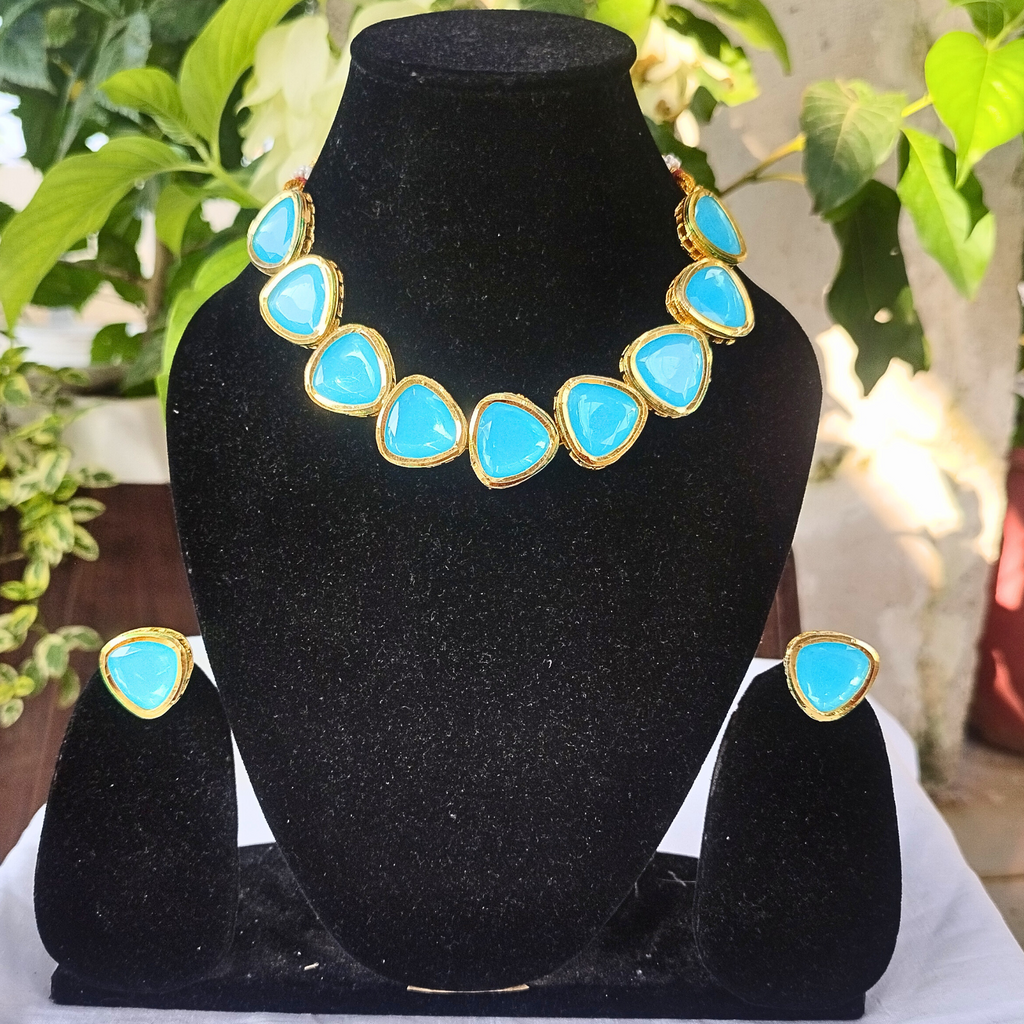 Heavenly Blue Triangle Kundan Necklace