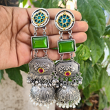 Green Oxodise jhumka earrings