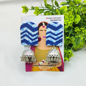 Blue zigzag jhumka earrings