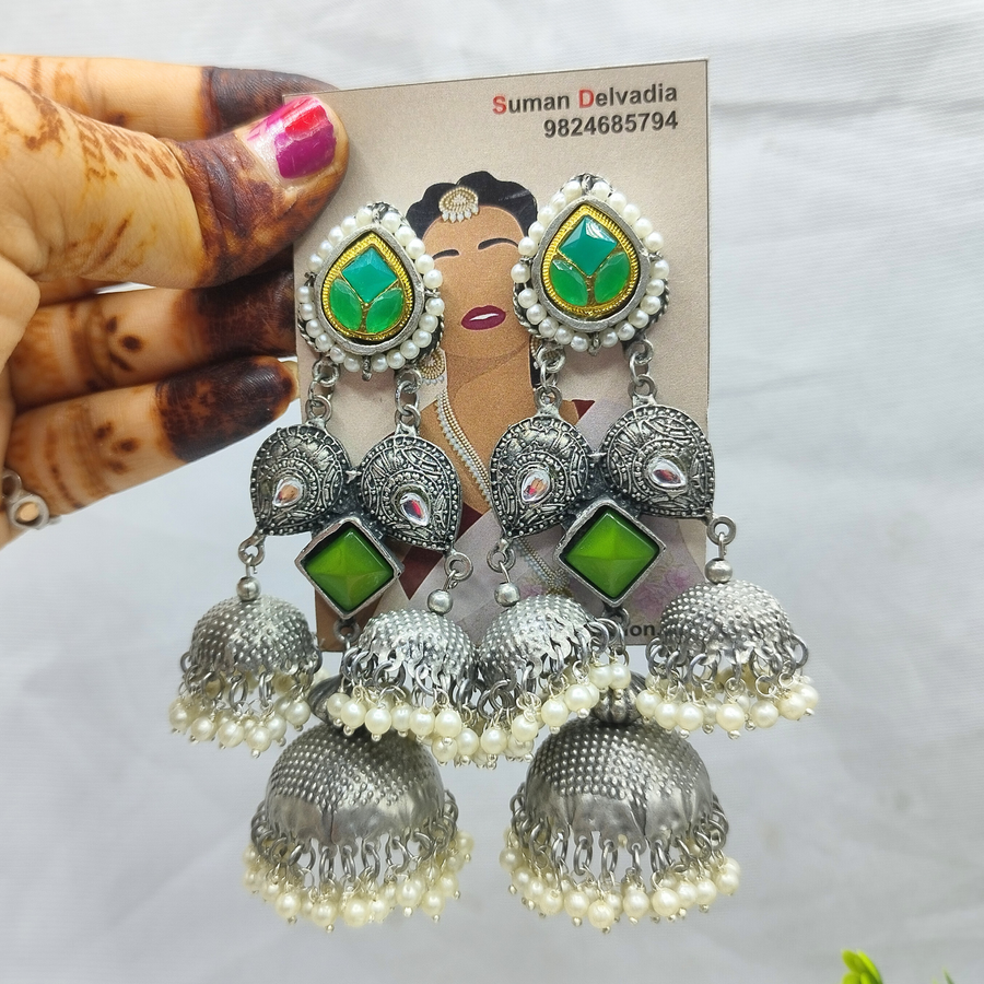 Green jhumka earrings