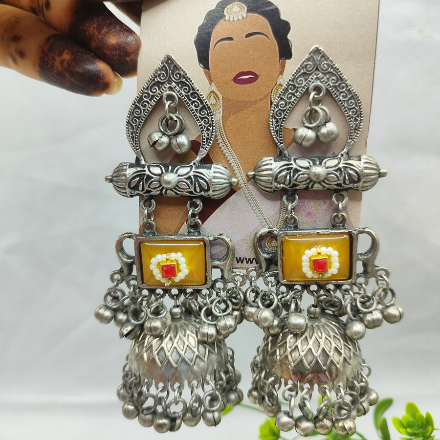 Yellow jhumka earrings
