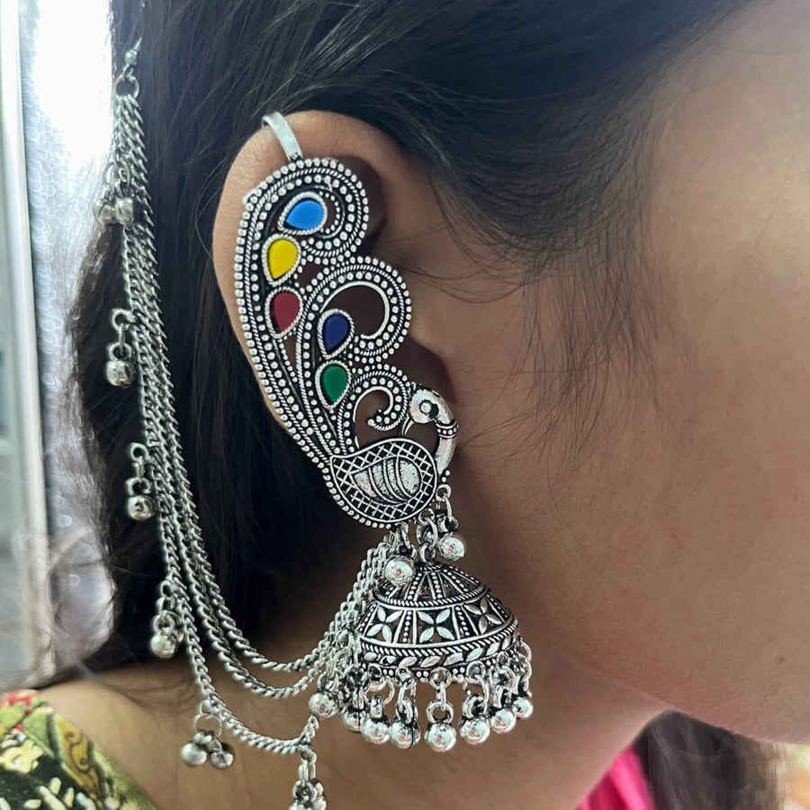 Peacock Earcuff With Kanchain
