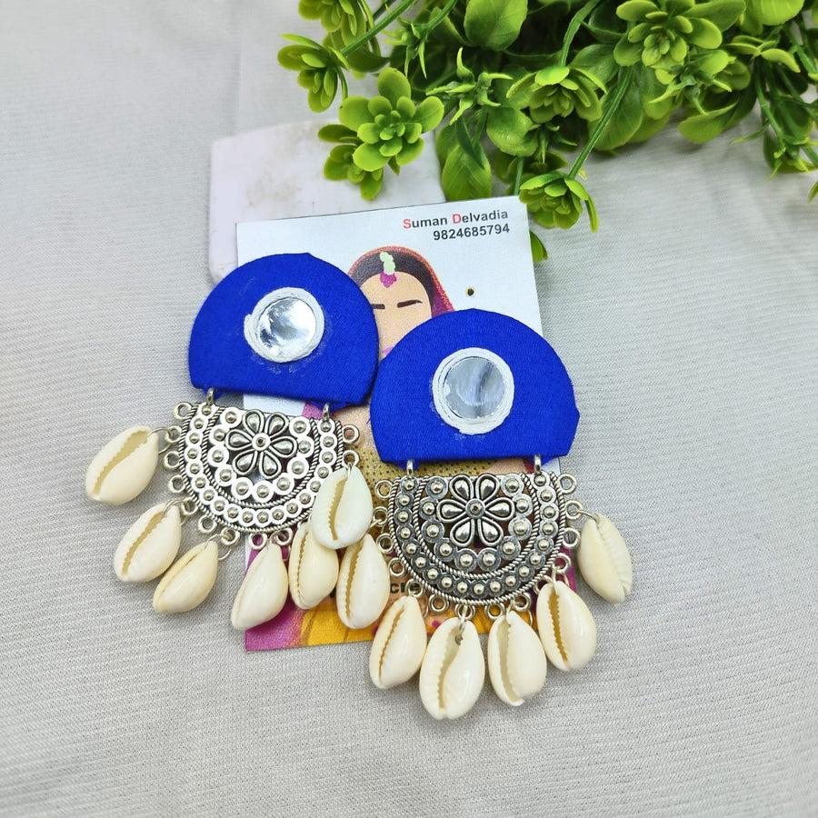 Blue Cowrie Fabric Earring