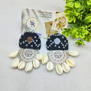 Black Bandhni Fabric Earring
