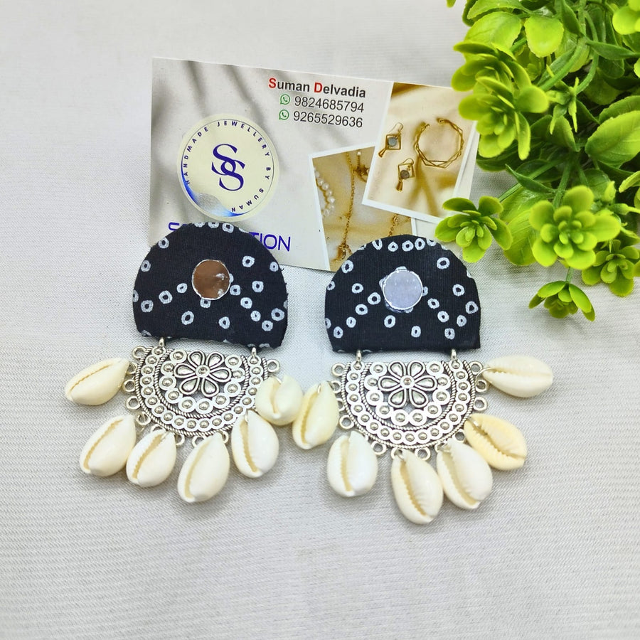 Black Bandhni Fabric Earring