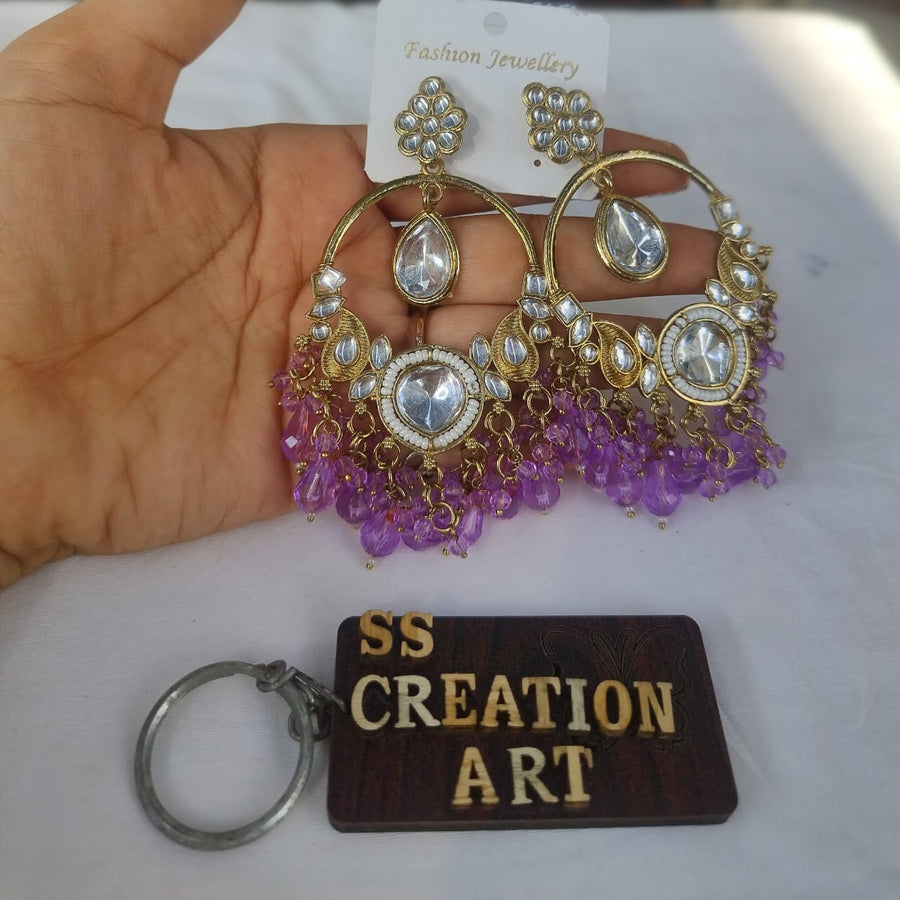 Orchid purple  kundan chandbali