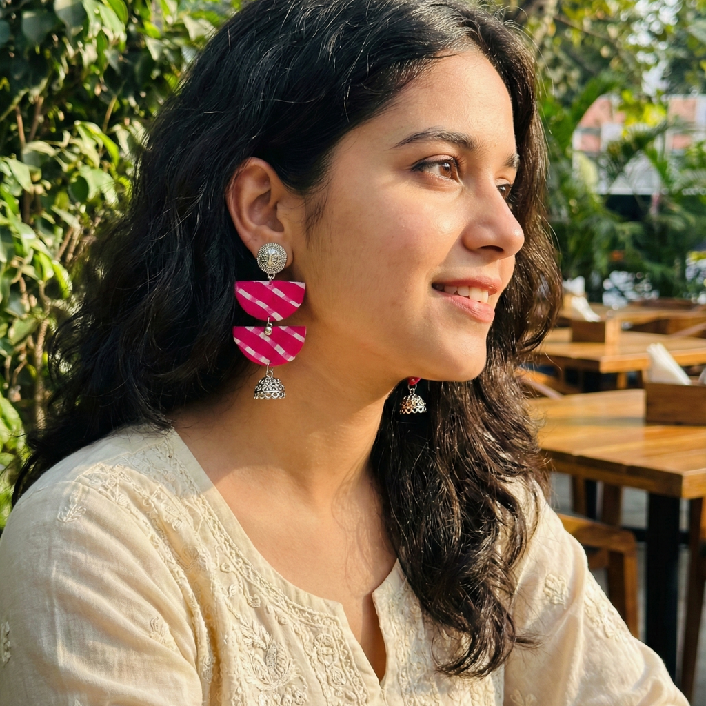 Pink fabric earrings